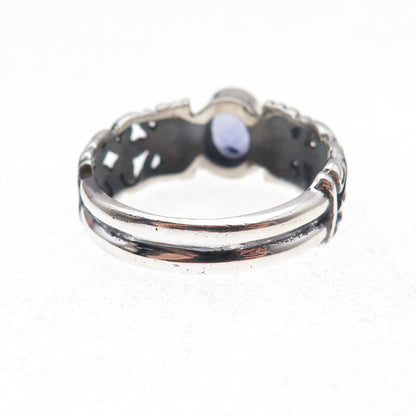 Samuel Benham 925 Sterling Silver Vintage Real Iolite Heart Ring Size 8.25