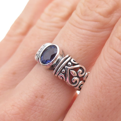 Samuel Benham 925 Sterling Silver Vintage Real Iolite Heart Ring Size 8.25