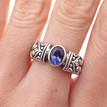 Samuel Benham 925 Sterling Silver Vintage Real Iolite Heart Ring Size 8.25