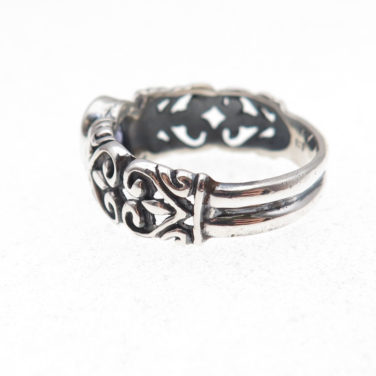 Samuel Benham 925 Sterling Silver Vintage Real Iolite Heart Ring Size 8.25