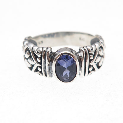 Samuel Benham 925 Sterling Silver Vintage Real Iolite Heart Ring Size 8.25