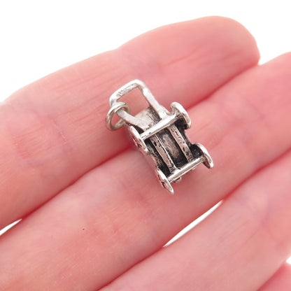 925 Sterling Silver Vintage Engraved Baby Carriage Oxidized 3D Charm Pendant