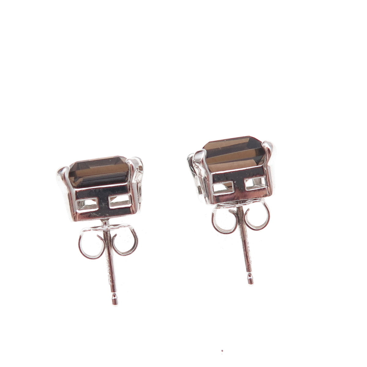 925 Sterling Silver Mexico Real Emerald-Cut Smoky Quartz Earrings