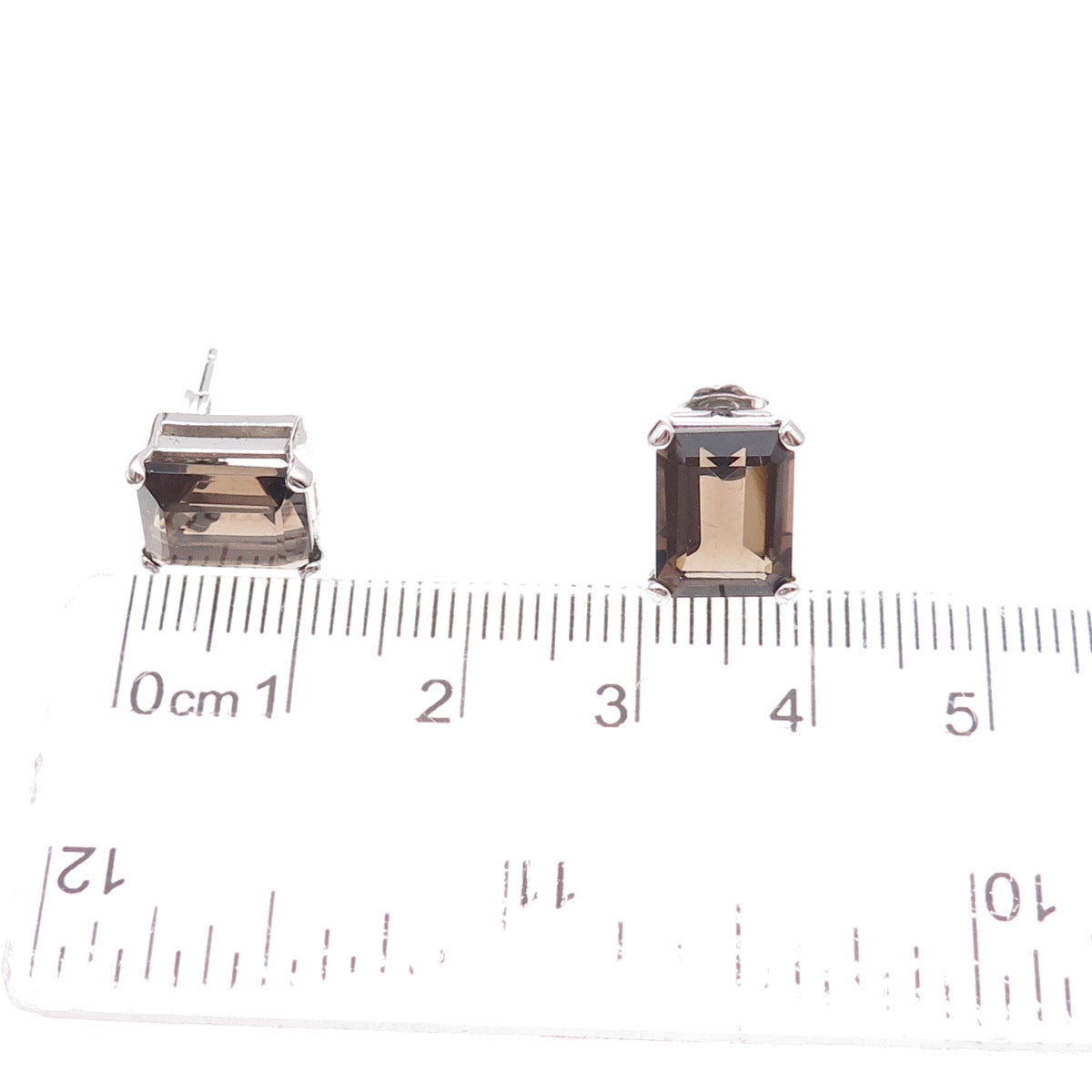 925 Sterling Silver Mexico Real Emerald-Cut Smoky Quartz Earrings