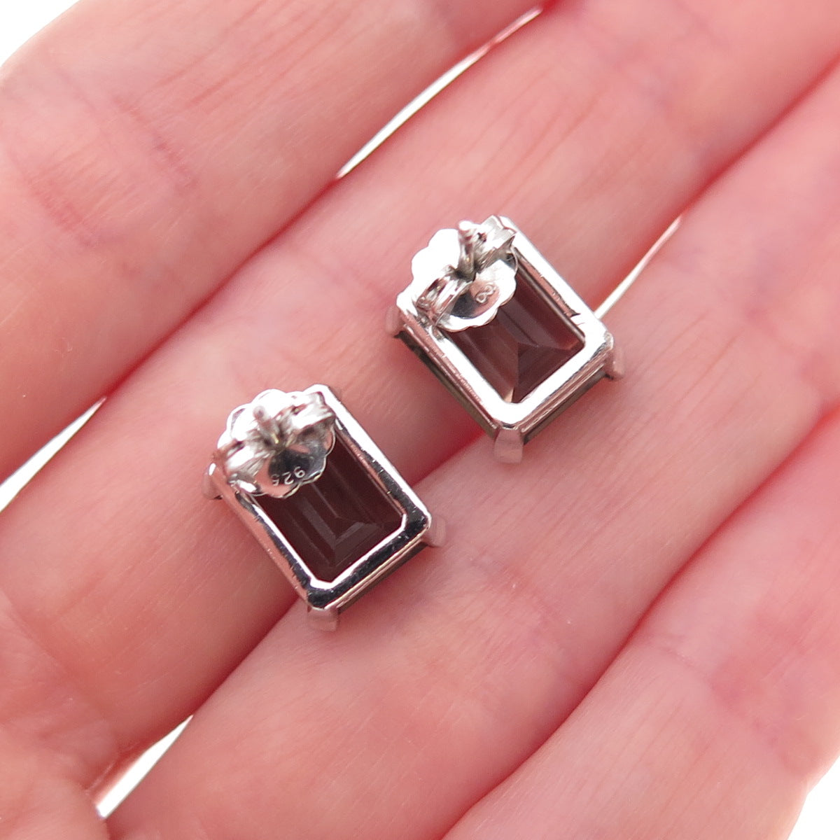 925 Sterling Silver Mexico Real Emerald-Cut Smoky Quartz Earrings