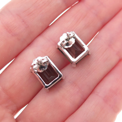925 Sterling Silver Mexico Real Emerald-Cut Smoky Quartz Earrings