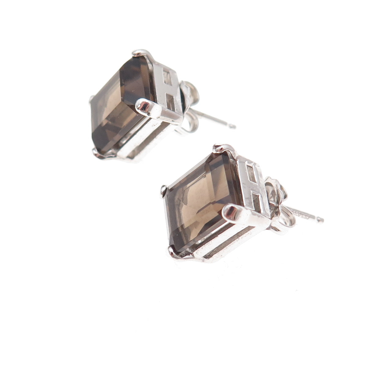 925 Sterling Silver Mexico Real Emerald-Cut Smoky Quartz Earrings