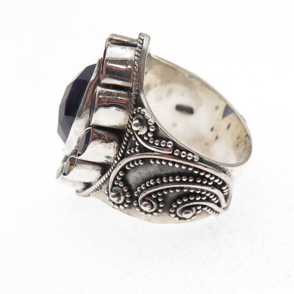 925 Sterling Vintage Real Amethyst Iolite Garnet Citrine & Peridot Ring Size 10