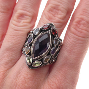 925 Sterling Vintage Real Amethyst Iolite Garnet Citrine & Peridot Ring Size 10
