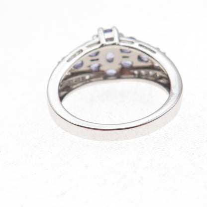 925 Sterling Silver Real Tanzanite & White Topaz Floral Ring Size 8.25