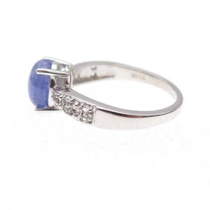 925 Sterling Silver Real Tanzanite & White Topaz Ring Size 8