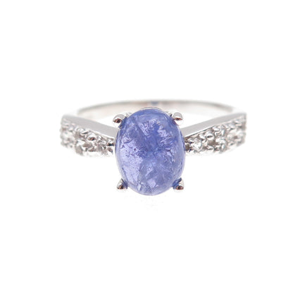 925 Sterling Silver Real Tanzanite & White Topaz Ring Size 8