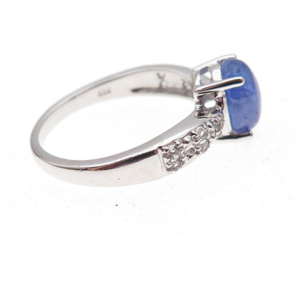 925 Sterling Silver Real Tanzanite & White Topaz Ring Size 8