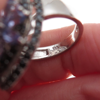 Chuck Clemency 925 Sterling Silver Real Tanzanite & Black Spinel Ring Size 8.25