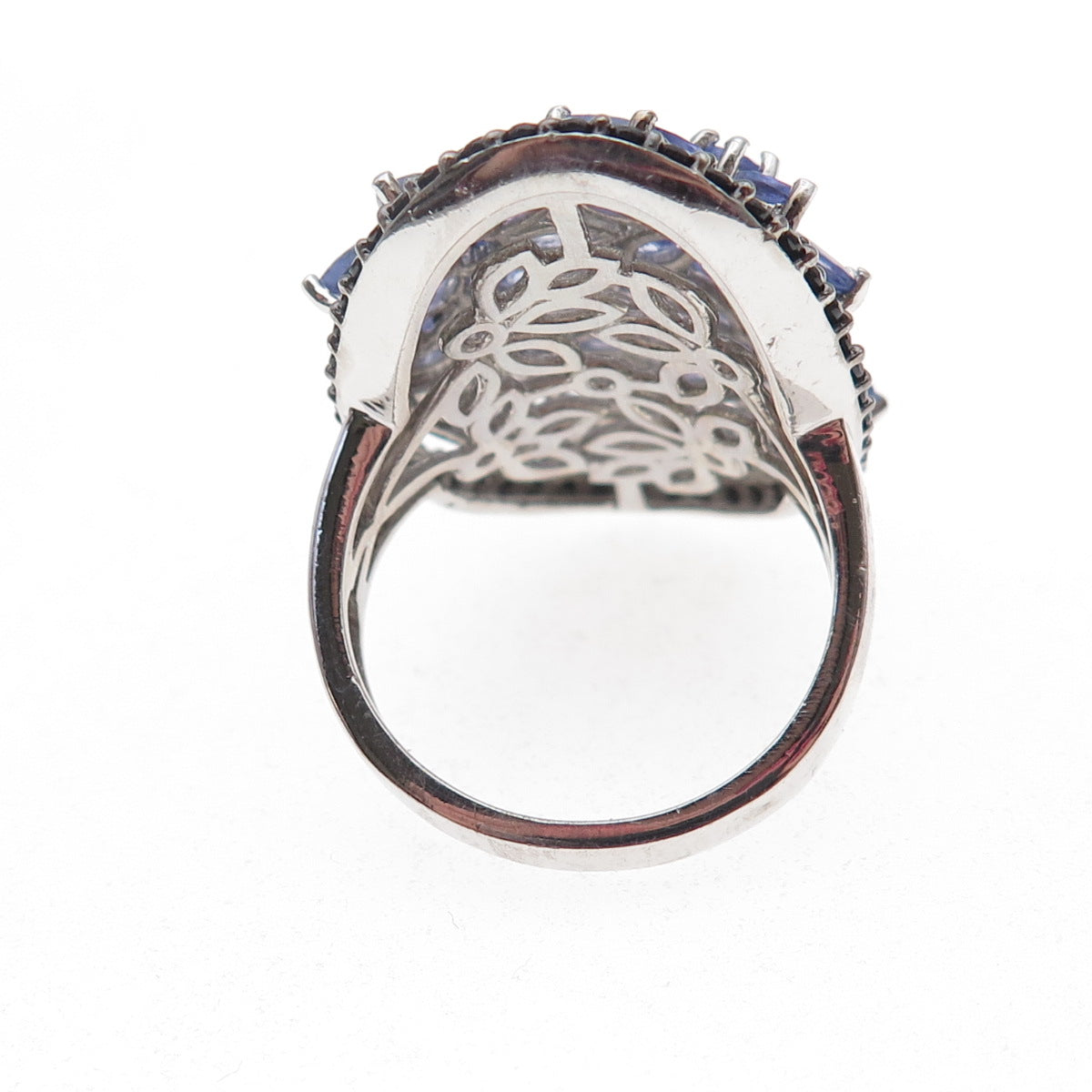 Chuck Clemency 925 Sterling Silver Real Tanzanite & Black Spinel Ring Size 8.25