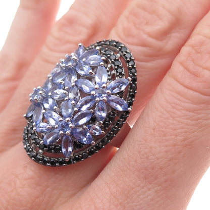 Chuck Clemency 925 Sterling Silver Real Tanzanite & Black Spinel Ring Size 8.25