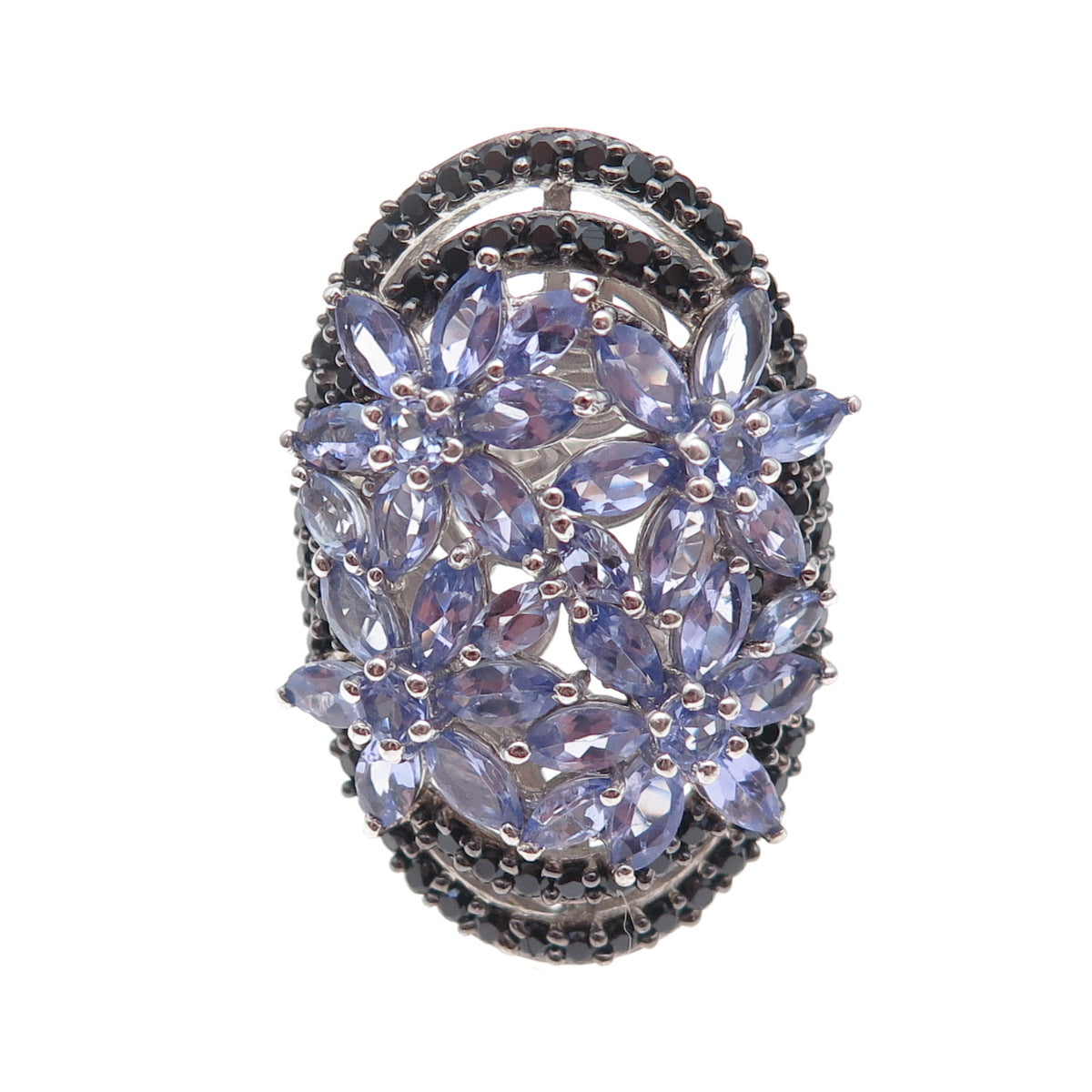 Chuck Clemency 925 Sterling Silver Real Tanzanite & Black Spinel Ring Size 8.25