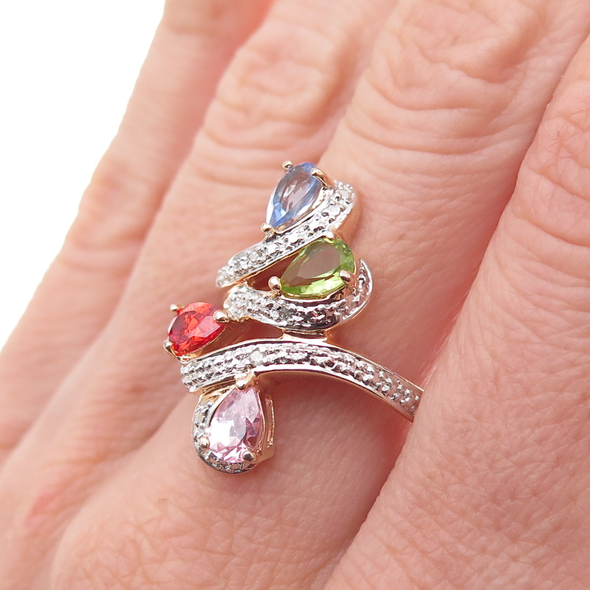 Ross Simons 925 Sterling Gold Plated Real Diamond Accent & Multi-Gem Ring Size 8