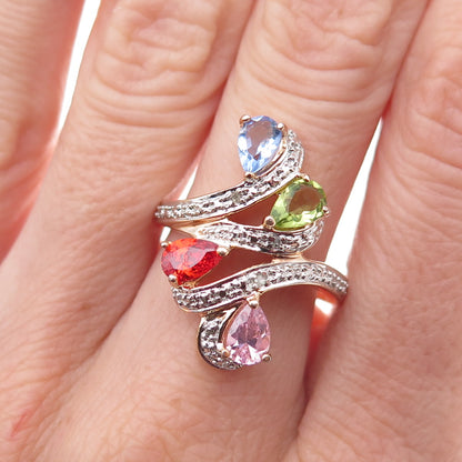 Ross Simons 925 Sterling Gold Plated Real Diamond Accent & Multi-Gem Ring Size 8