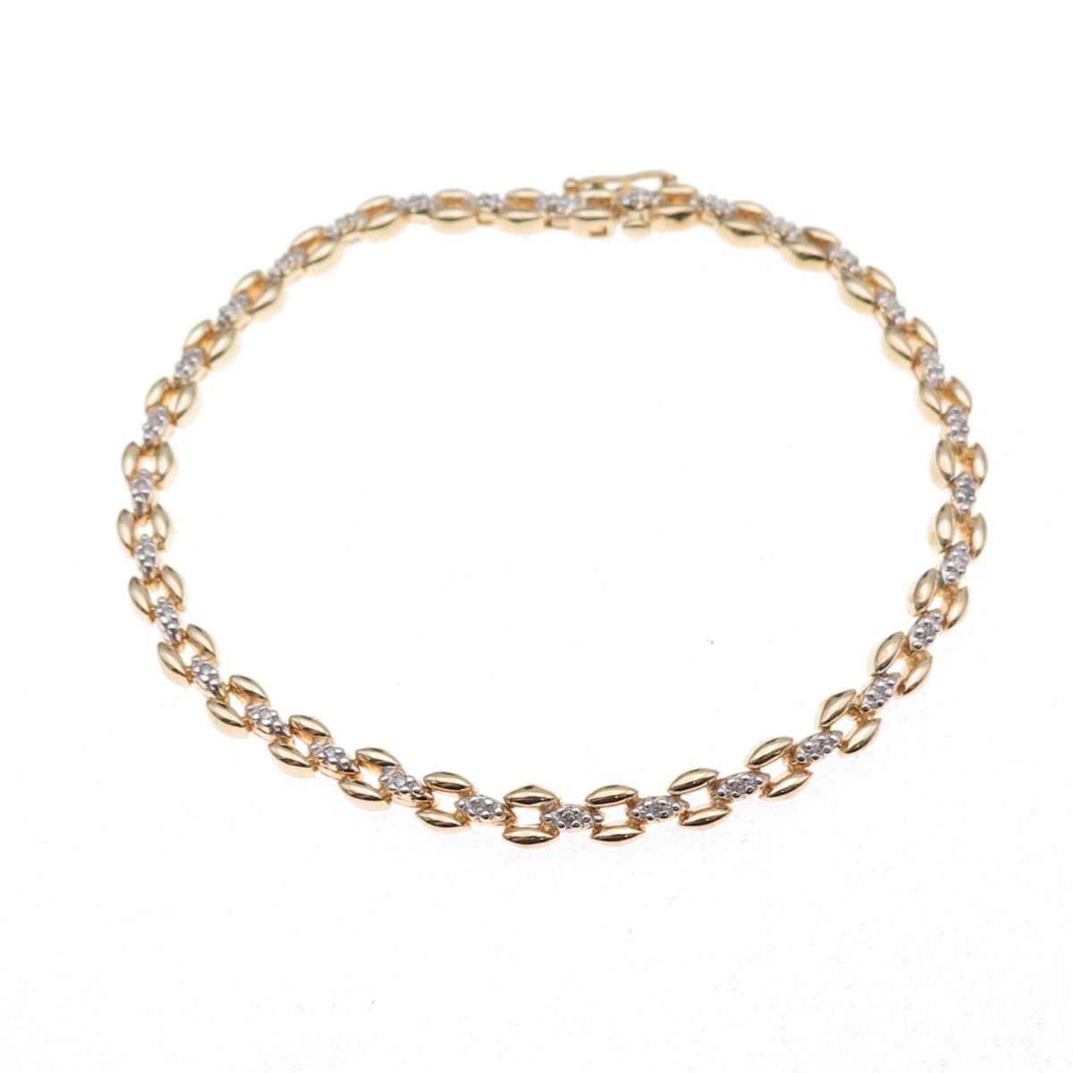 Heng Ngai 925 Sterling Silver Gold Plated Real Round-Cut Diamond Bracelet 7.25"