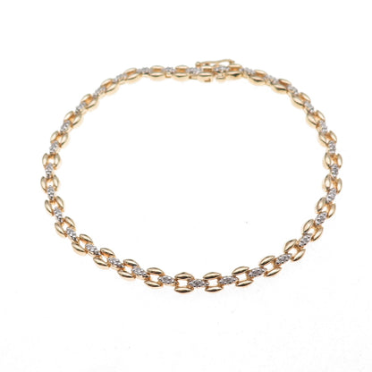 Heng Ngai 925 Sterling Silver Gold Plated Real Round-Cut Diamond Bracelet 7.25"
