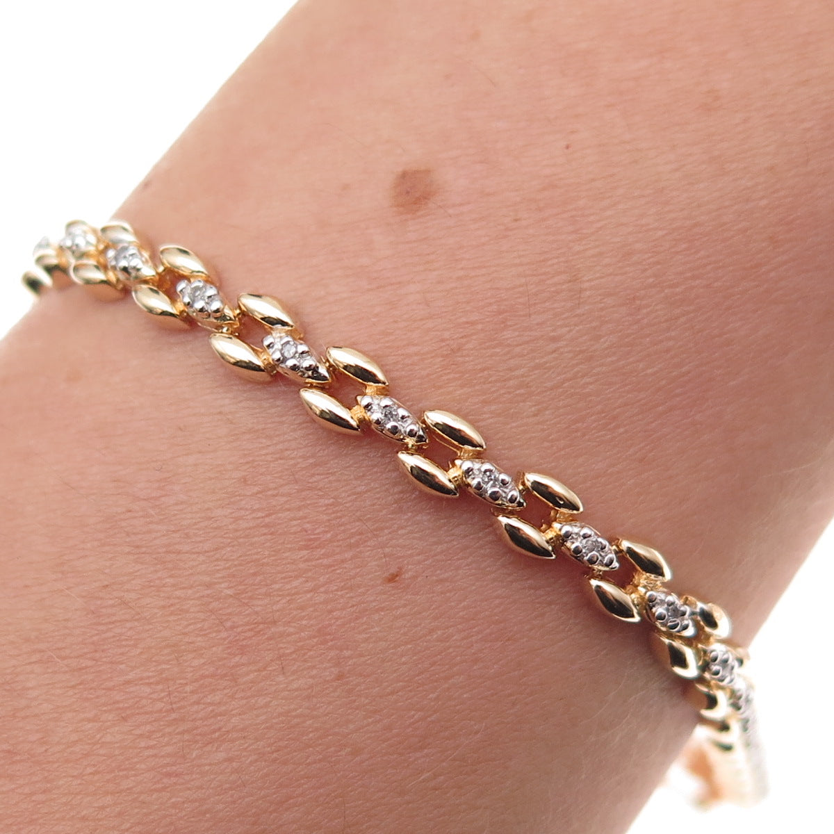 Heng Ngai 925 Sterling Silver Gold Plated Real Round-Cut Diamond Bracelet 7.25"