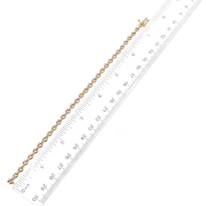 Heng Ngai 925 Sterling Silver Gold Plated Real Round-Cut Diamond Bracelet 7.25"