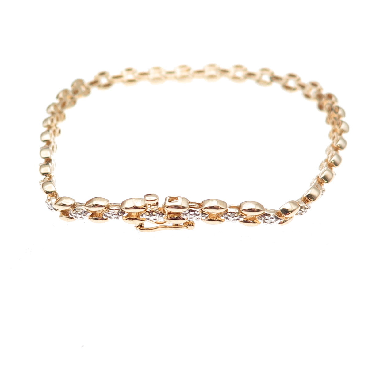 Heng Ngai 925 Sterling Silver Gold Plated Real Round-Cut Diamond Bracelet 7.25"