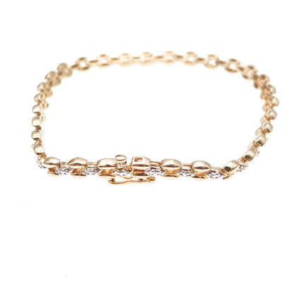 Heng Ngai 925 Sterling Silver Gold Plated Real Round-Cut Diamond Bracelet 7.25"