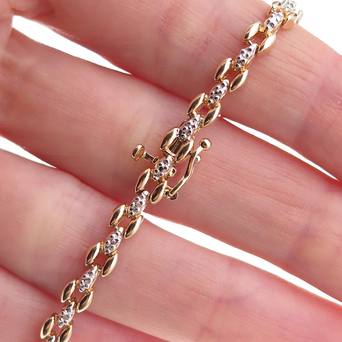 Heng Ngai 925 Sterling Silver Gold Plated Real Round-Cut Diamond Bracelet 7.25"