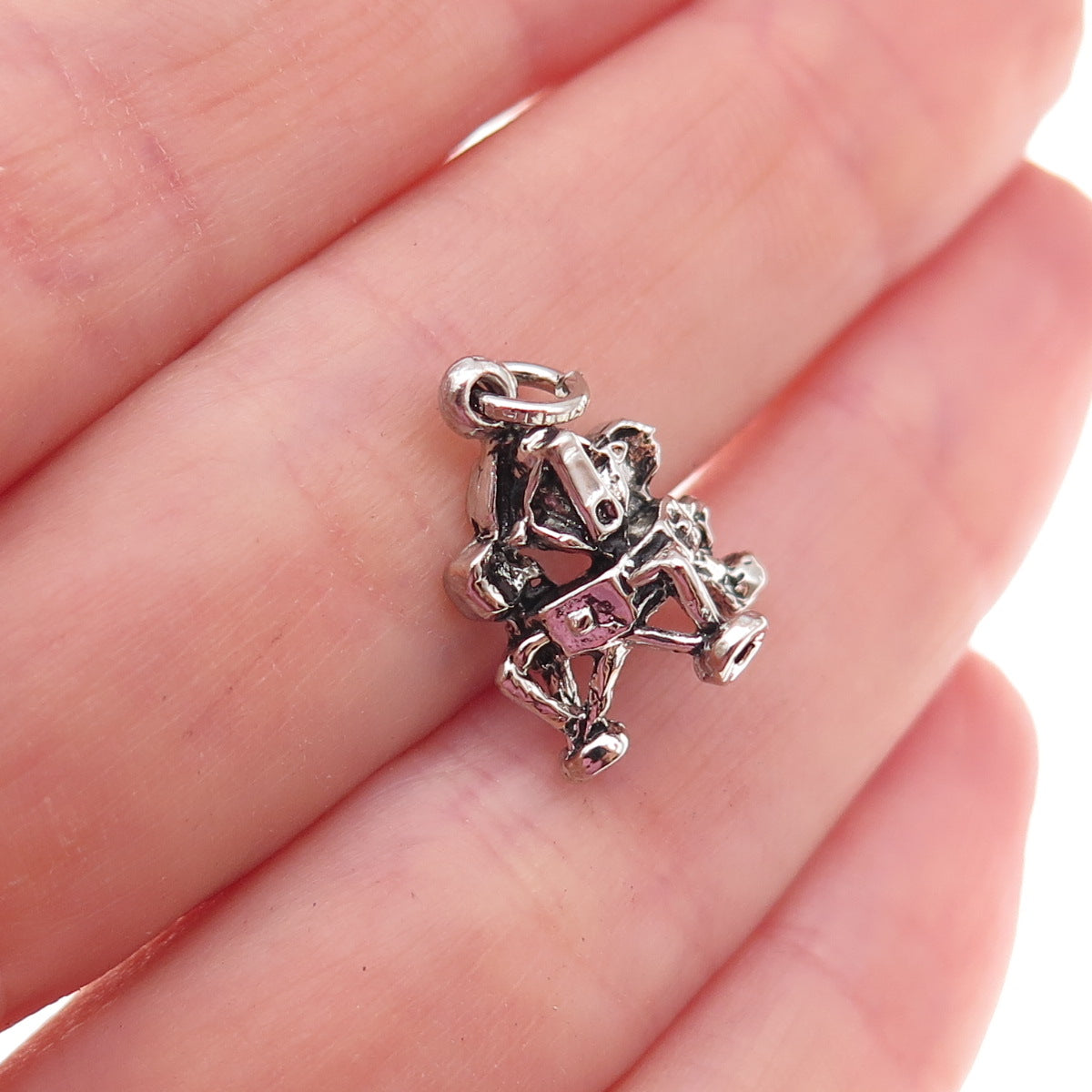 925 Sterling Silver Vintage Lunar Lander Spacecraft Oxidized 3D Charm Pendant