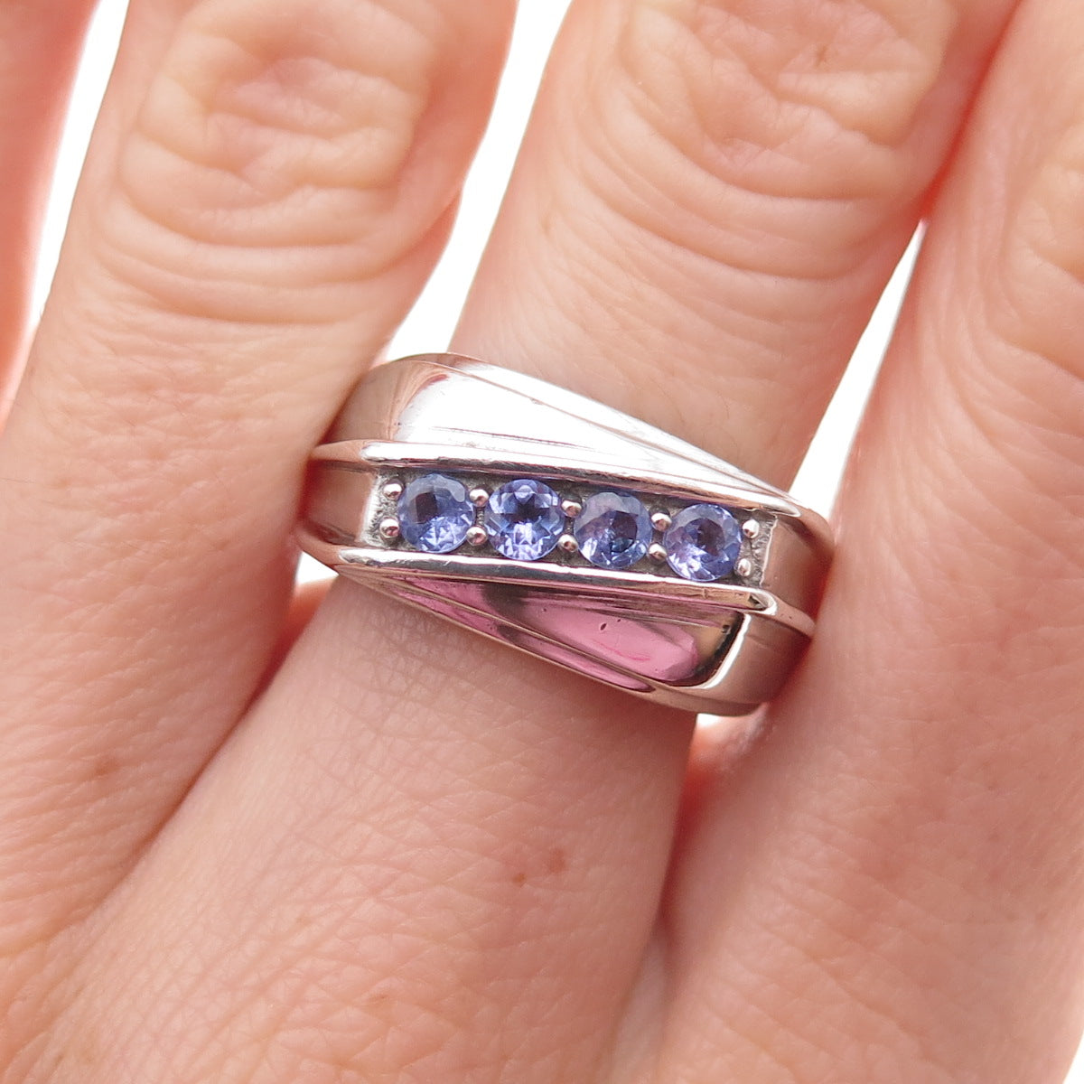 Chuck Clemency 925 Sterling Silver Real Round-Cut Tanzanite Ring Size 8