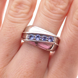 Chuck Clemency 925 Sterling Silver Real Round-Cut Tanzanite Ring Size 8