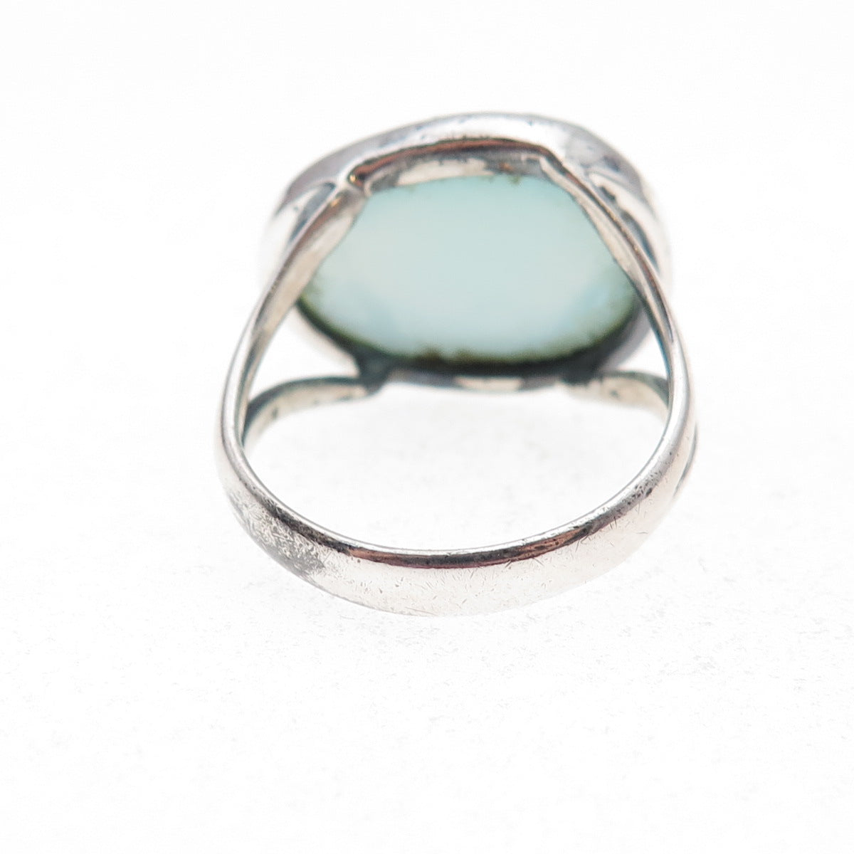 925 Sterling Silver Vintage Real Chalcedony Modernist Ring Size 8