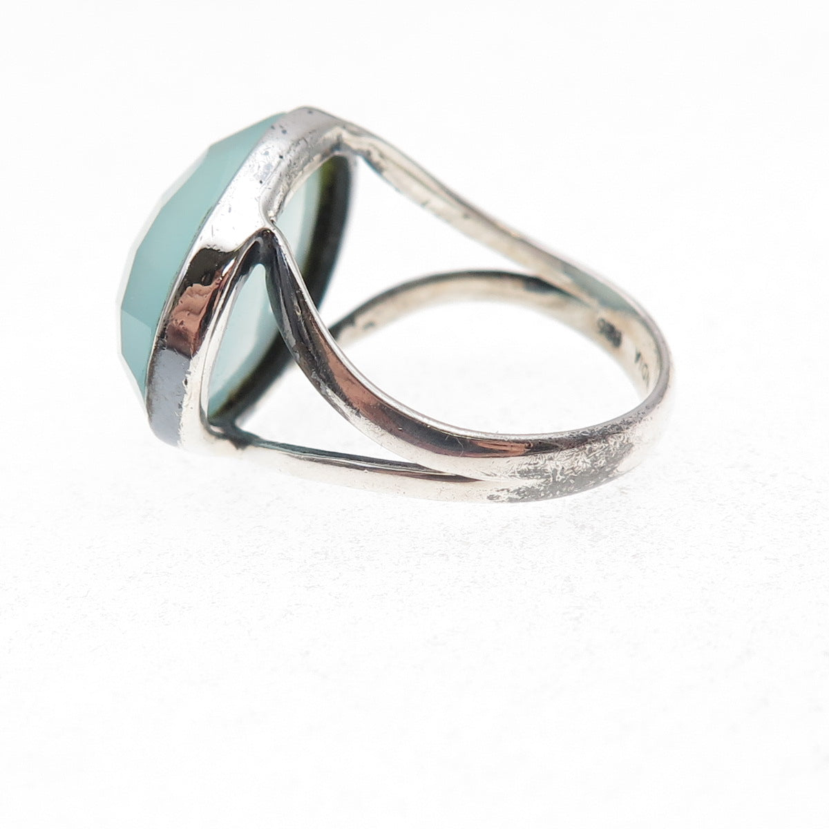925 Sterling Silver Vintage Real Chalcedony Modernist Ring Size 8