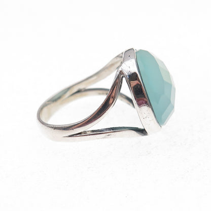 925 Sterling Silver Vintage Real Chalcedony Modernist Ring Size 8