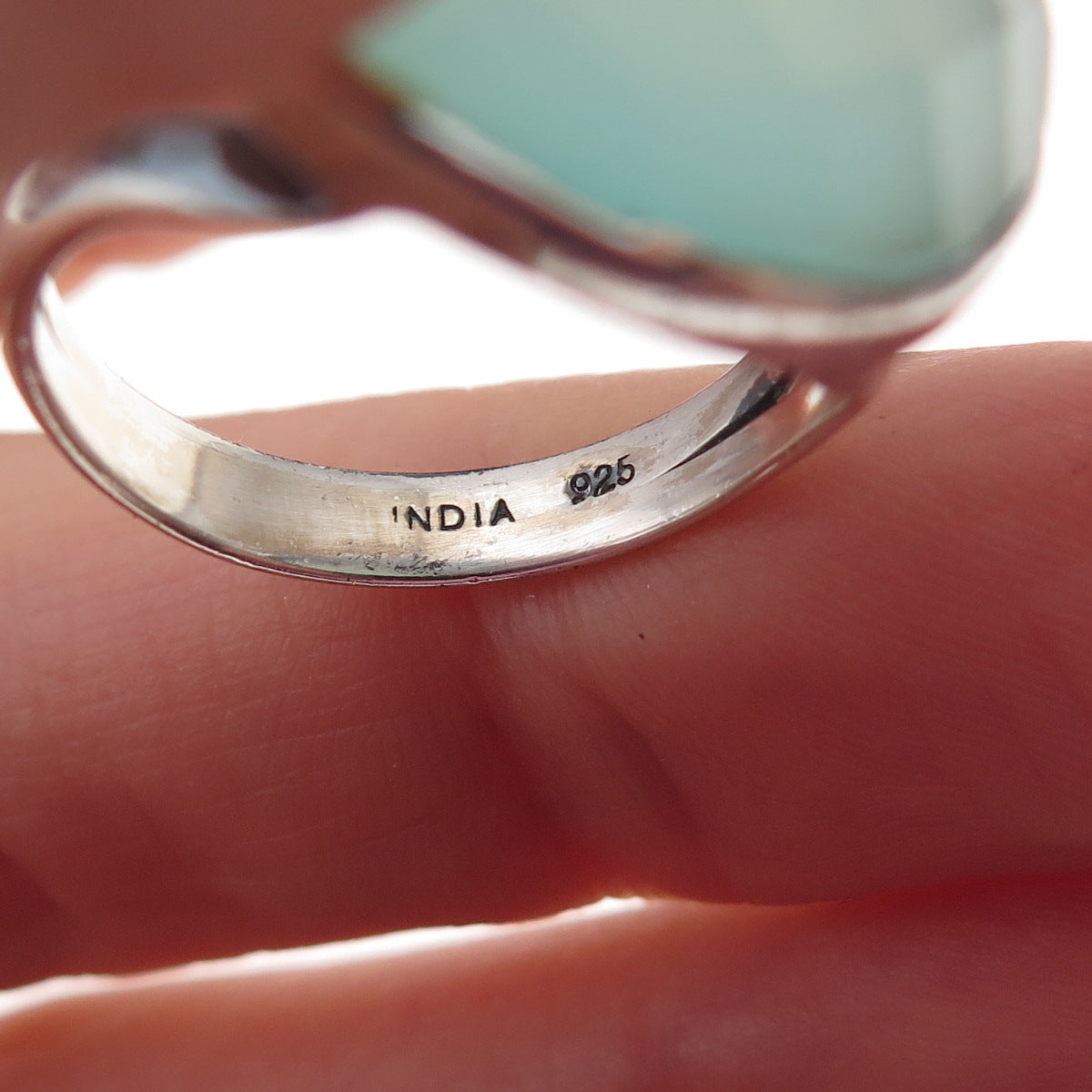 925 Sterling Silver Vintage Real Chalcedony Modernist Ring Size 8