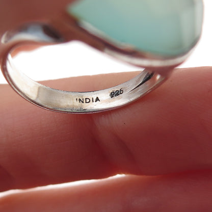 925 Sterling Silver Vintage Real Chalcedony Modernist Ring Size 8