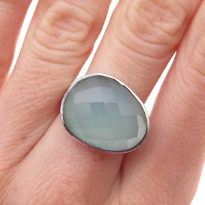 925 Sterling Silver Vintage Real Chalcedony Modernist Ring Size 8