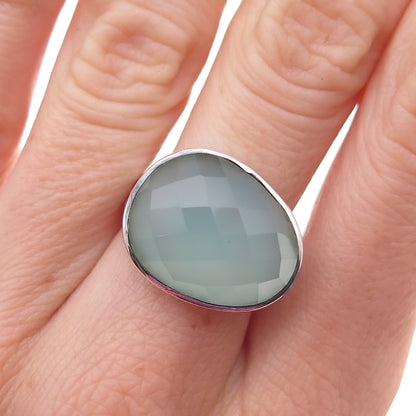 925 Sterling Silver Vintage Real Chalcedony Modernist Ring Size 8