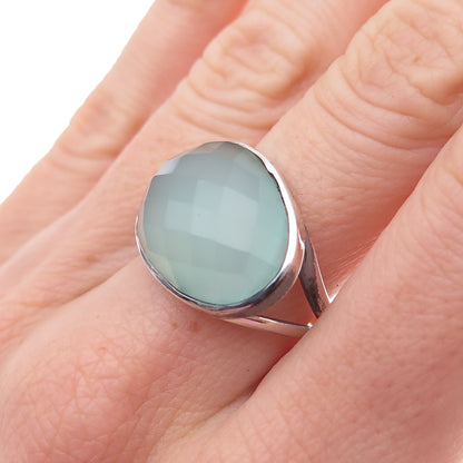 925 Sterling Silver Vintage Real Chalcedony Modernist Ring Size 8