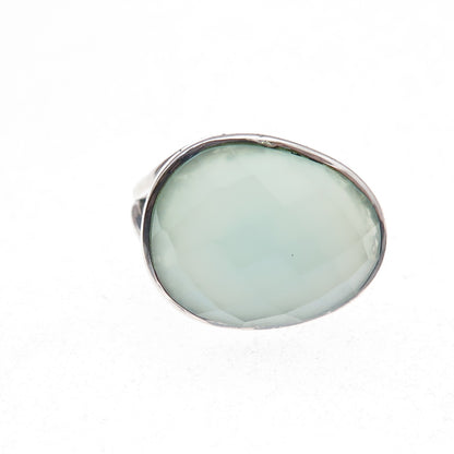 925 Sterling Silver Vintage Real Chalcedony Modernist Ring Size 8