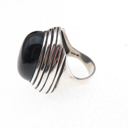Kabana 925 Sterling Silver Vintage Real Black Onyx Modernist Ring Size 6.25