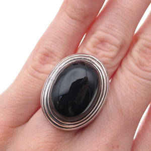 Kabana 925 Sterling Silver Vintage Real Black Onyx Modernist Ring Size 6.25