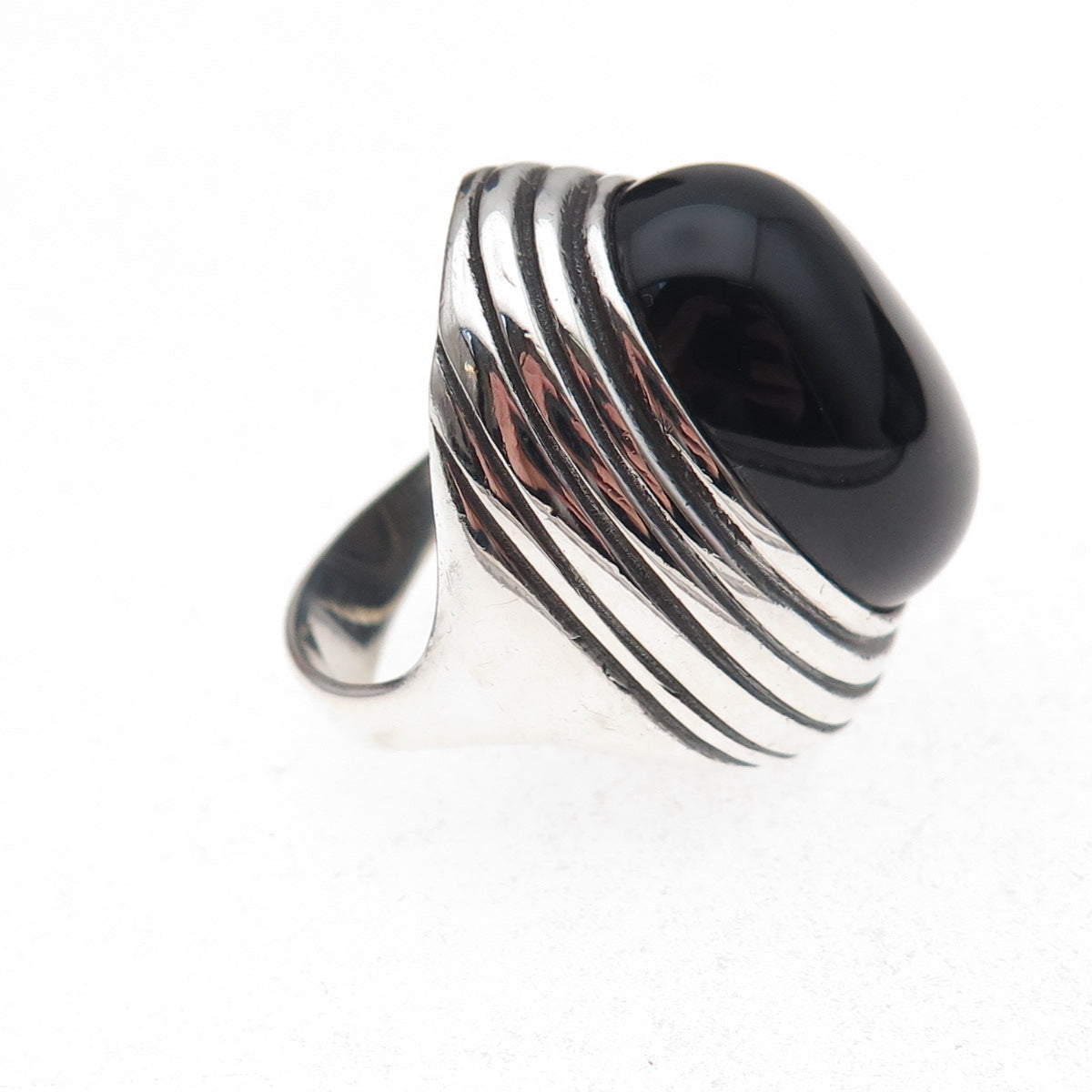 Kabana 925 Sterling Silver Vintage Real Black Onyx Modernist Ring Size 6.25