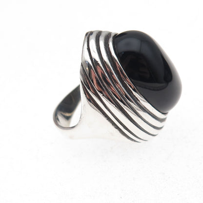 Kabana 925 Sterling Silver Vintage Real Black Onyx Modernist Ring Size 6.25