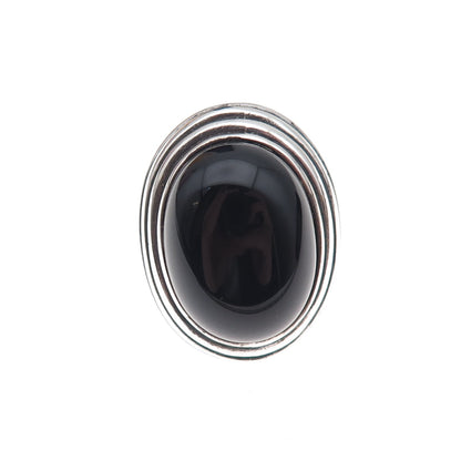Kabana 925 Sterling Silver Vintage Real Black Onyx Modernist Ring Size 6.25