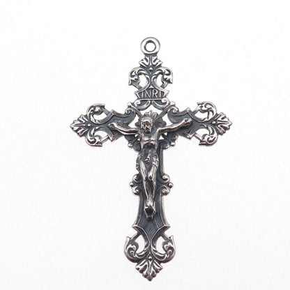 925 Sterling Silver Vintage Crucifix Cross Oxidized Pendant