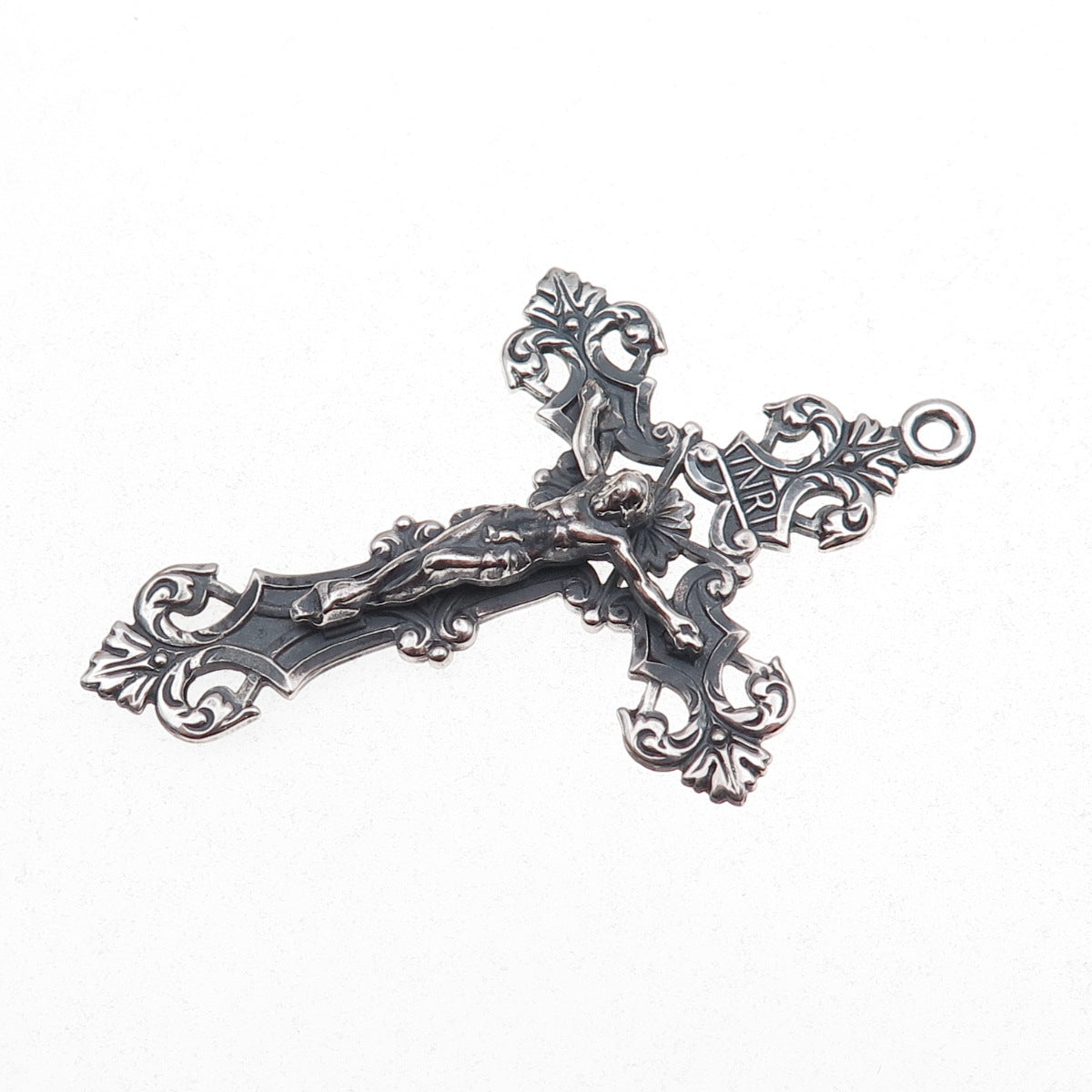 925 Sterling Silver Vintage Crucifix Cross Oxidized Pendant