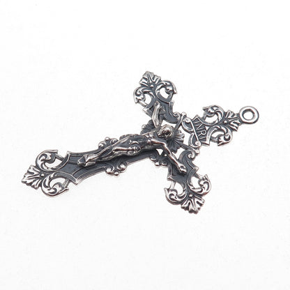925 Sterling Silver Vintage Crucifix Cross Oxidized Pendant